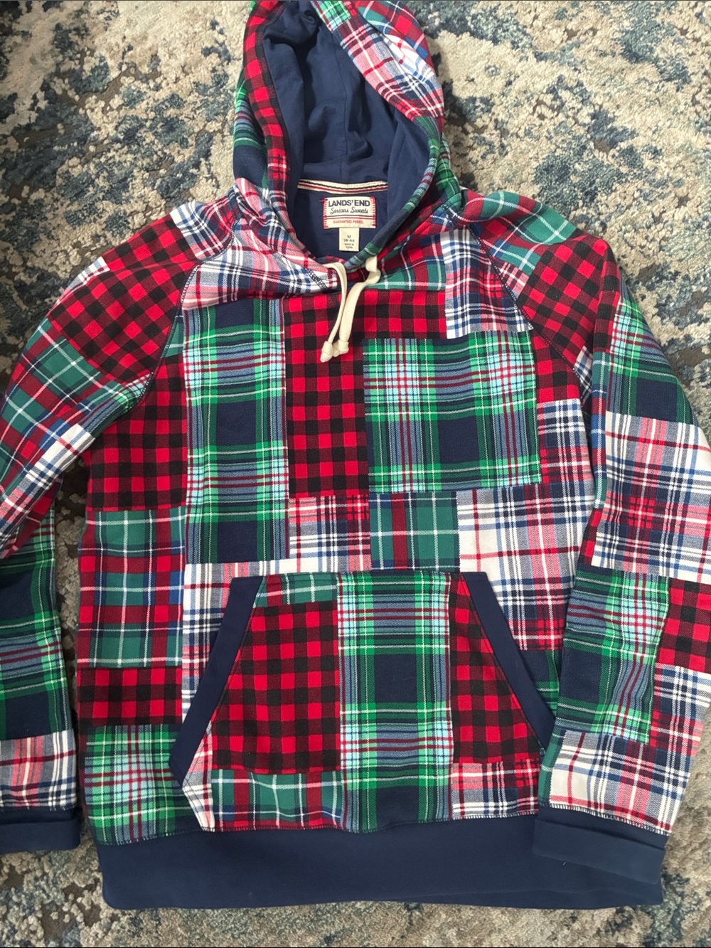Lands' End Plaid Hooded Pullover- Red/Green/Blue